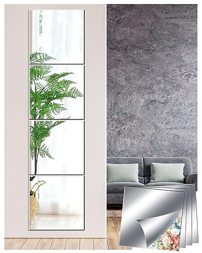 Sqinor Acrylic Mirror Sticker to Stick on Full Length Mirrors, Sticky Mirror Tiles, Wall Stickers for Door, Full Mirror, Long Wall Mirrors for