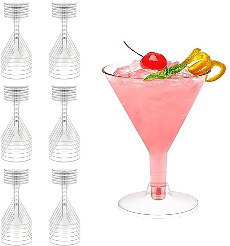 Gikisla 36 Pack Plastic Martini Glasses, 210ml Clear Party Cocktail Glasses Reusable Dessert Shooters Drinkware for Champagne, Mocktail, Margarita, Christmas Wedding Birthdays