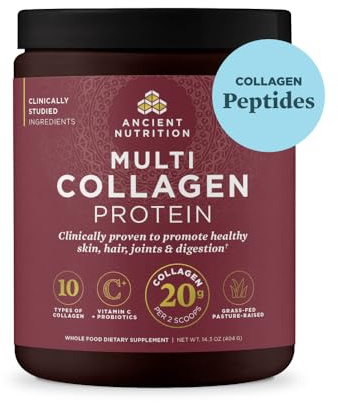 Ancient Nutrition Collagen Peptides Powder, Multi Collagen Protein, Women & Men, Vitamin C, Probiotics, Hydrolyzed Collagen, Supports Skin, Joints, Gut Health, Unflavored, 40 Servings