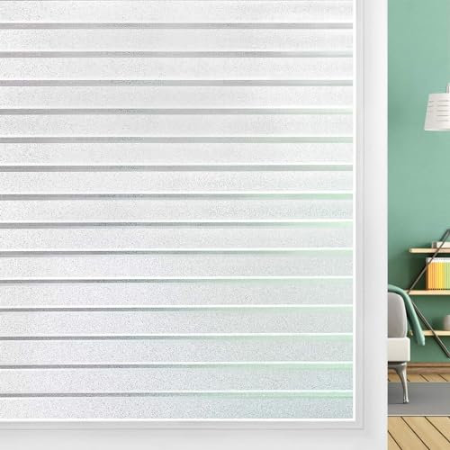 DOWELL Film de protection pour fenêtre - À rayures - Adhérence statique - Opaque - Film adhésif en verre dépoli - Brise-vue - Pour bureau, salle de bain, cabine de douche - 44,5 x 400 cm