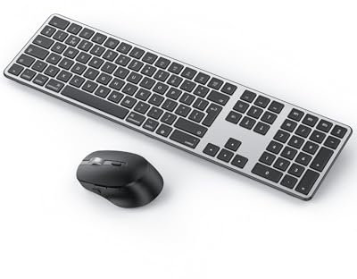 OMOTON Wireless Bluetooth Keyboard Mouse Rechargeable for Mac OS, Wireless Keyboard and mouse Set for MacBook Air/MacBook Pro/iMac, Multi-Device Ultra Slim, Quiet Typing, QWERTY UK Layout, Gray