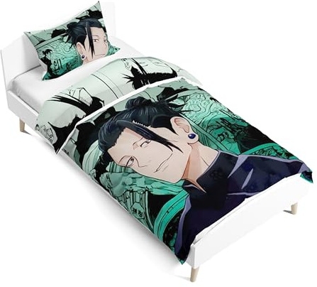 Xinchangda Anime Geto Suguru Set di biancheria da letto singolo Gojo Satoru Kid stampato 3D double-face Fushigura Megumi Cartoon copripiumino e federa set