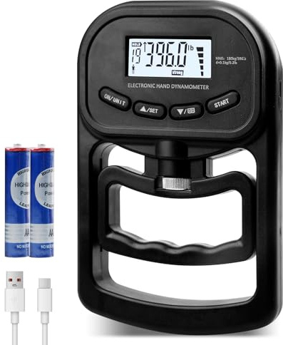 WIYETY Dynamomètre Digital Manuel: Dynamomètre De Main Avec Écran LED 396lb/180Kg, Electronic Hand Grip Strength Tester Grip Pour Sportifs Et Usage Domestique