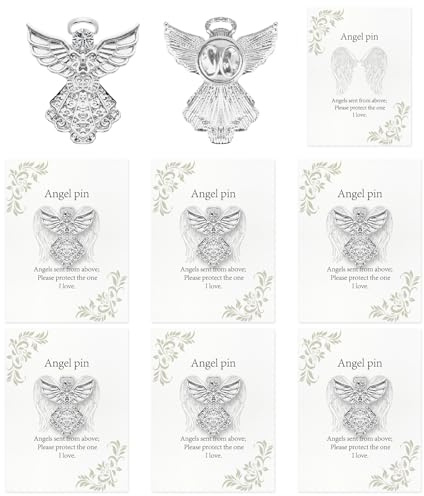 Lot de 3 ou 6 broches en forme d'ange de couleur argentée avec poème d'ange, badges anges, broches anges, cadeaux de confirmation, cadeaux catholiques pour homme et femme, costume de smoking, cravate