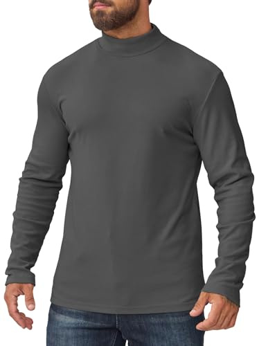 Camiseta Cuello Alto Hombre Termica Forro Polar Interior Elástica Slim Fit de Manga Larga Jersey Hombre Invierno Frío y Uso Diario Gris L