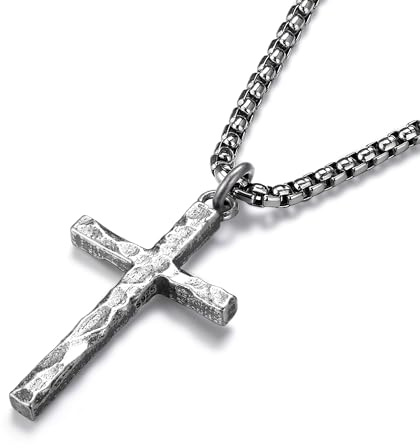 Sllaiss Collar Cruz Hombre de Plata de Ley 925 con Cadena Acero Inoxidable 316L Colgante Cruz Martillada Estilo Moderno Joyas Hombre para Collar Acero Inoxidable Cruces para Plata 20