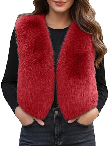 Generisch Chaleco de piel sintética para mujer, chaleco corto de peluche, chaleco de piel, invierno, otoño, sin mangas, chaleco de invierno, chaleco de pelo, chaleco cálido de forro polar, chaqueta de