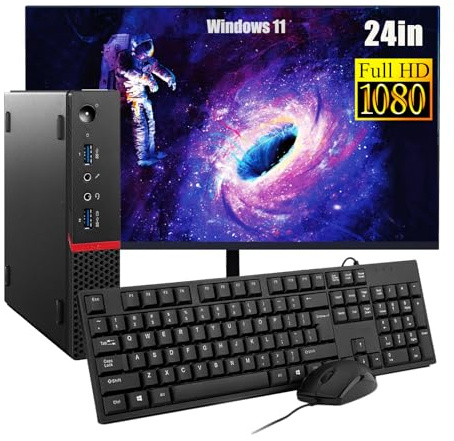 Lenovo ThinkCentre M700 Mini PC de escritorio con monitor de 24, Intel Core i5-6500, 8 GB de RAM, SSD de 256 GB, teclado US QWERTY, WLAN, Bluetooth, Windows 11 Pro (recondicionado)