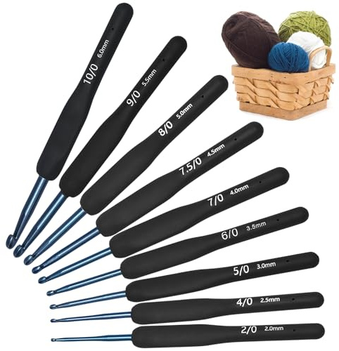 Crochet - Juego de 9 agujas de ganchillo (14 cm, ergonómicas de 2,0, 2,5, 3,0, 3,5, 4,0, 4,5, 5,0, 5,5, 6 mm, juego completo de ganchillo, para principiantes y entusiastas del ganchillo