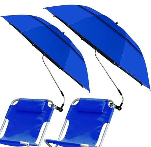 FormiPow 2 Paquetes de sombrilla para silla con abrazadera universal, paraguas ajustable de 360° para silla, paraguas UPF50+ para silla de playa, silla de ruedas, tumbonas, sillas de terraza (azul)