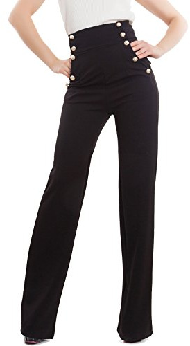 Toocool AS-531 - Pantalones elásticos de cintura alta con pata de elefante para mujer, nuevos y a la moda, Negro, L