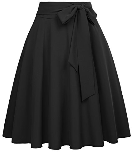 Belle Poque Women's High Waisted A Line Street Skirt Pleated Midi Skirt Black-1 Size S BP561-1