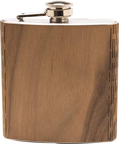 WUDN Laser Engraved Wooden Hip Flask 6 oz Stainless Steel | Cascade Range Mt. Real Black Walnut Design, Walnut & Maple Finish | Handmade in USA, Outdoor, Hiking, Travel
