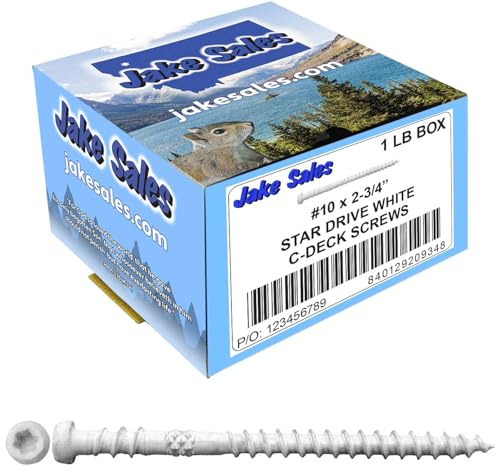Jake Sales #10 x 2-3/4 White Composite Decking Exterior Coated Wood Screw Torx/Star Drive Head - AQC Lumber Compatible (1 Pound ~85 Screws)