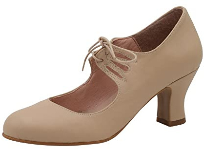 PASARELA - Zapatos de Baile Flamenco Napa Soft con Cordones para Mujer Sintético Mujer Color: Camel Talla: 39