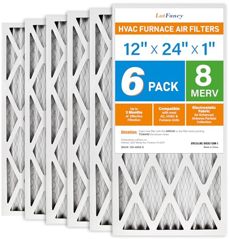 LotFancy MERV 8 plissierte AC-Ofenfilter, Klimaanlagen-HVAC-Filter, Ersatzbox, 12 x 24 x 1, 6 Stück