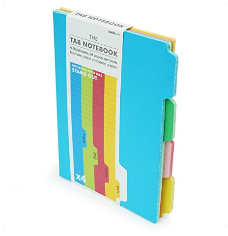 Suck UK | A5-Notizbuch mit Laschen geformt | Buntes Bullet Journal & Aufgabenliste Notizbuch | Schulmaterial für Schüler & Übungshefte | 4er-Pack Schreibblock Schreibwaren-Set