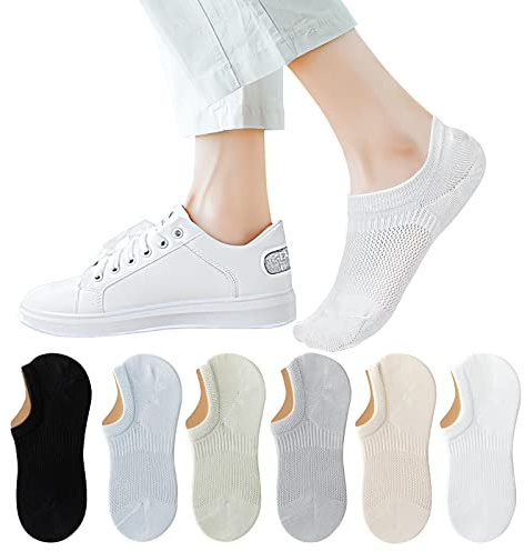 TAGVO 6 pares Calcetines Invisibles Cortos Tobilleros Mujer Algodon,Silicona Antideslizante Transpirables Anti-Olor Calcetines Calcetines Deportivos de Compresión para Entrenador, Calcetines Casuales