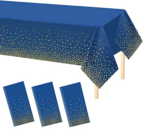CINGHIA 3 Piezas Mantel Cumpleaños,Manteles Papel 137x274cm,Manteles para Fiestas,Mantel de PláStico Rectangular Azul,Mantel Mesa Rectangular para Fiestas,Bodas,Exposiciones,Picnic