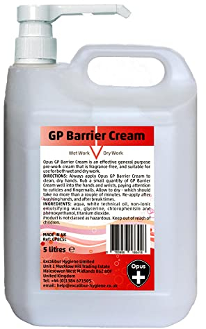 Opus All Purpose Barrier Cream For Hands 5L with Pump – General Hand Moisturiser For Wet and Dry Work – Pre-Work Barrier Cream – Non-Greasy and Fragrance-Free