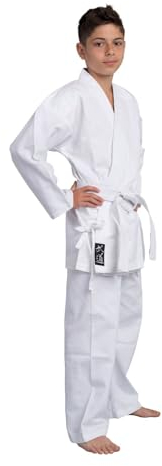 TEKKA BUDO Karateanzug Classic weiß 8 oz - Karate Gi Set - Jacke. Hose. Gürtel - Traditioneller Anzug - Größe 180