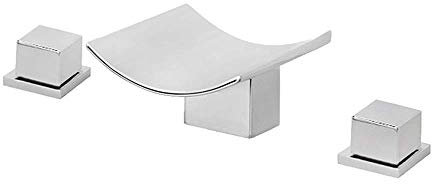 RajoNN Waterfall Basin Mixer Tap Three Hole Widespread Bathroom Sink Hot and Cold Mixer Lavatory Double Handle Washbasin Sink Brass Chrome Vanity, Chrome