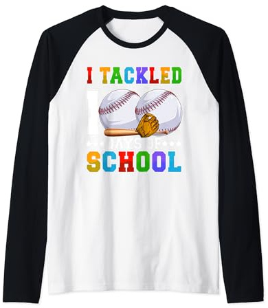 I Tackled 100 Days Of School Baseball Balls Bat & Helmet Boy Raglan Baseball Tee