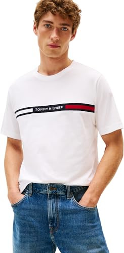 Tommy Hilfiger Hombre Camiseta Manga Corta Cuello Redondo, Blanco (White), XS