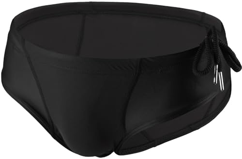 Summer Code Mens Swim Briefs Bikini Sport Swimwear Bathing Suit Solid Sexy Swimsuit with Drawstring Black