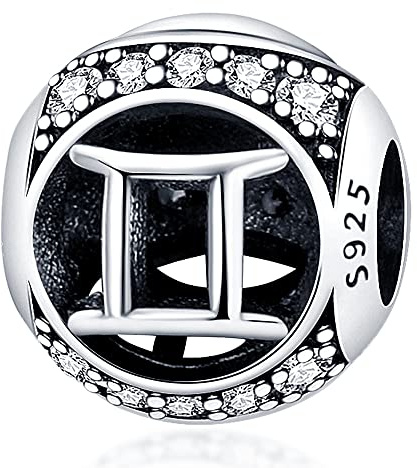 Pendentif en argent sterling 925 avec signe astrologique du zodiaque et de la date de naissance, compatible avec les bracelets à breloques Pandora Moments, 4mm Hole, Métal Argent sterling, Pas de