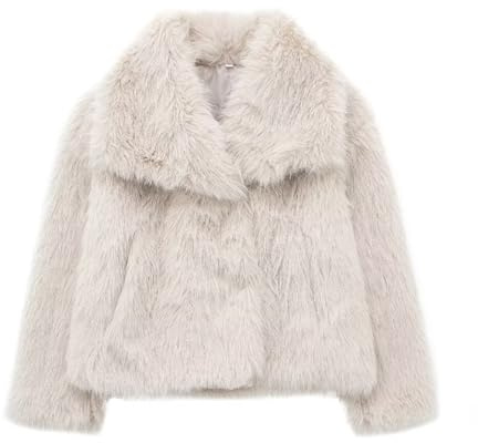 Chaqueta corta de piel sintética para mujer, manga larga, cuello de solapa, abrigo de invierno cálido con frente abierto, chaqueta de invierno para exteriores