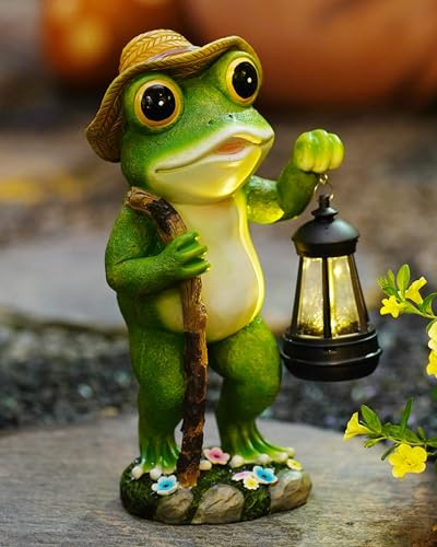 twinbling Solar Frog Garden Decor with Lantern Outdoor Statue for Patio Pathway Frog Figurine for Yard Decoration Lawn Ornament Gardening Gifts for Women Mom Grandma