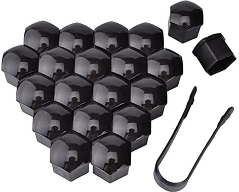 BOGEEL 20 tapas de tuerca de rueda de coche de 17 mm, color negro, ajuste flexible, metal