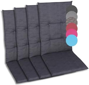 GO-DE Textil Bequeme und attraktive Polsterauflagen für Hochlehner-Gartenstühle (4er-Set, Uni Anthrazit, Hochlehner)