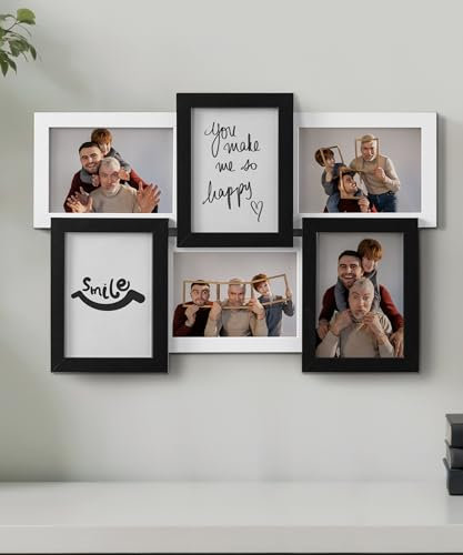 SUMGAR Marco de Fotos Collage 10x15 Blanco y Negro Set de 6, Marco de Fotos 10x15 para Oficina o Pared, Regalo para Familia, Boda
