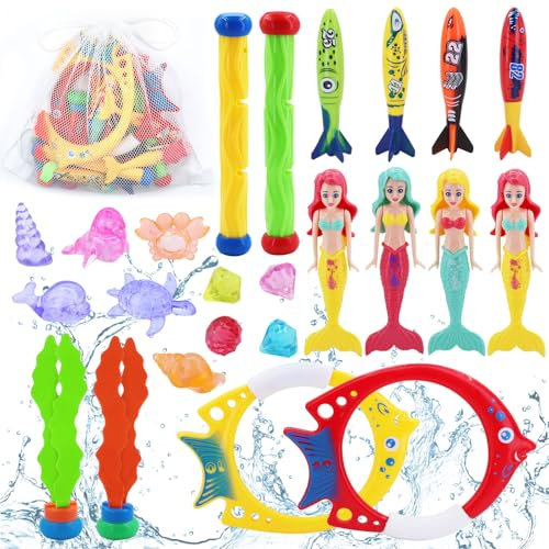 24 Stück Tauchspielzeug Tauchringe für Kinder, Wasserspielzeug Tauchen Spielzeug Tauchring, Pool Spielzeug Tauchring Tauchtiere Tauchen Meerjungfrauen, Tauchen Spielzeug Unterwasser für 4-12 Jahren