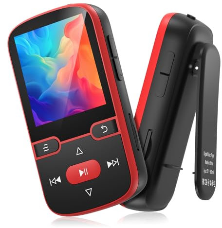 64 GB Reproductor MP3 Bluetooth 5.3 con Clip, Reproductor de música Deportivo de Alta fidelidad, Pantalla de 1,5 Pulgadas con Botones físicos, Radio FM, podómetro y grabadora de Voz, Barajar