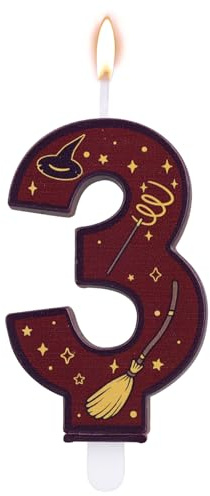Magische Zahlenkerzen mit Zaubererthema, Tortenaufsatz mit Zahlenkerze Zaubererthema Braune Party-Geburtstagskuchendekorationen für Kindergeburtstagspartyzubehör (3)
