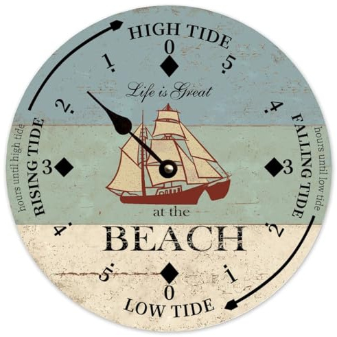 Guangpat Tidal Clock Beach Ship Tide Beach Large Wooden Wall Clocks Battery Operated 10 Inch Silent Non-Ticking Rutic Farmhouse Wall Decor for Bedroom Living Room