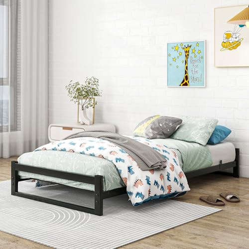VECOCHO Cama de metal de 90 x 200 cm con espacio de almacenamiento y somier, estructura de cama de 90 x 200 cm, cama individual, marco de cama negro, listones de acero reforzados, silenciosos