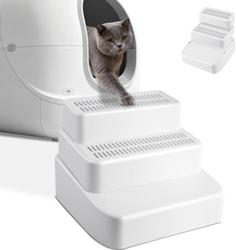 Bartuke Adjustable 3-Steps Litter Box Ramp, Filter Pedal for Cat Litter Box, Pet Toilet Ramp Stool, Cat Steps for Kittens and Older Cats (White)