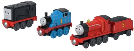 THOMAS & FRIENDS Coffret de 3 Trains, locomotives Thomas, Diesel et James en métal, véhicules à Faire Rouler avec connecteurs magnétiques, JLB74 | Coffret Thomas, Diesel & James trains jouets à pousser avec connecteurs en aimant de Fisher-Price, JLB74