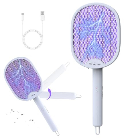 PALONE Racchetta Zanzare Elettrica 3 in 1, 4000V Lampada UV Antizanzare, Trappola per Insetti USB-C Ricaricabile, Repellente Zanzare per Interno Esterno, Pieghevole per Casa, Sicuro e Portatile