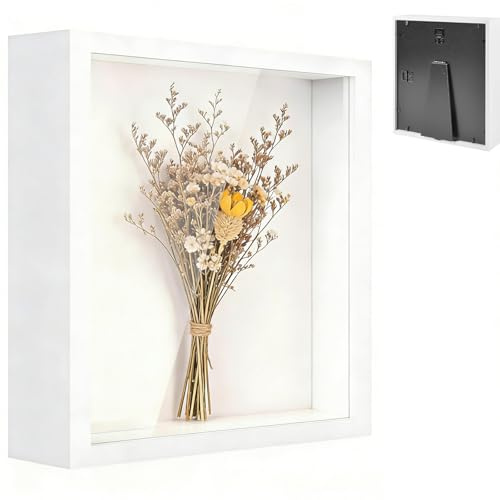 Cornice Portafoto 3D, Cornice per Oggetti Profonda 3 cm, 3D Cornice Profonda Scatola 30 x 30 cm, con Lastra Acrilica Trasparente, per Foto, Collage, Bouquet, Bianco