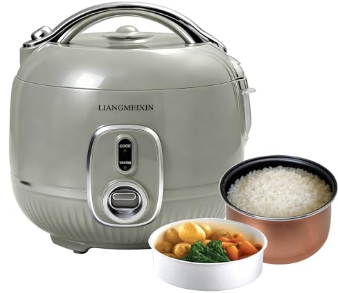 Durable Mini Rice Cooker, 0.8L Electric Rice Cooker 4-Cup (Uncooked)/8-Cup (Cooked) Rice Cooker Small With Steamer For 1-3 People,Non-Stick Rice Pot,One-Touch Operation,Automatic Keep Warm(Sage Green)