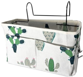 HNJKJEU Organizador de Cabecera Cama, Bolsillo Cama Organizador, Cama Colgante Bolso de Bolsillo, Bedside Caddy para Libro, Revistas, iPad, Teléfono Móvil, Mando a Distancia (Cactus)