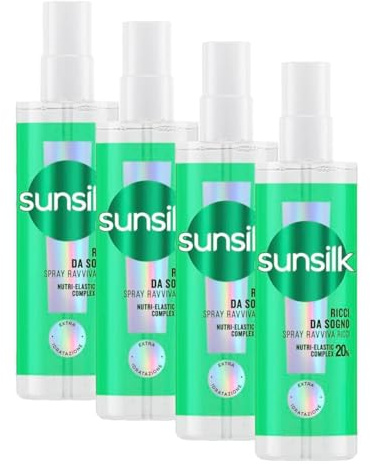 Sunsilk Spray Ravviva Ricci, Linea Ricci da Sogno, Spray per Capelli, Nutre e Idrata Senza Appesantire, Texture Ultra-leggera, con Olio di Macadamia, Elastina e Biotina,150ml (Confezione da 4)