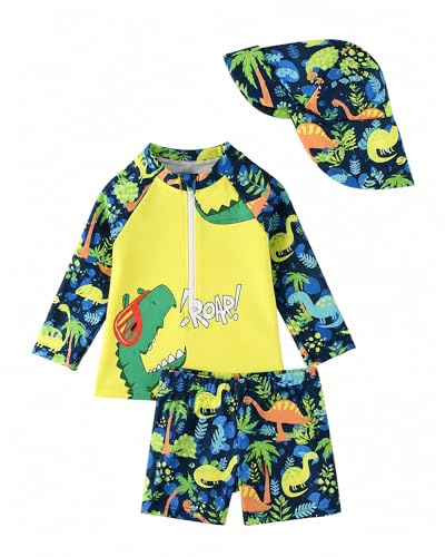 JiAmy Maillot de bain une pièce pour garçons, filles, bébés et tout-petits - Protection UV - Avec chapeau de soleil, 4-5 ans