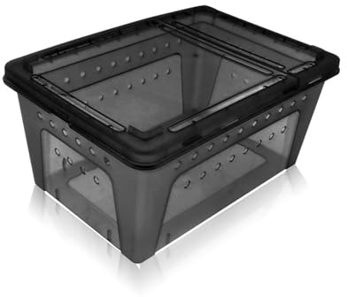 OMEM Portable Reptile Terrarium Habitat for Mini Pet Houses Breathable Holes Stackable Container (Black-M)