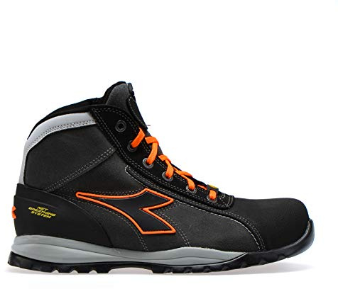 Utility Diadora, Scarpe Antinfortunistiche Unisex, Glove Net Mid PRO S3L FO SR HRO ESD, Colore Asphalt/Orange Fluo, Taglia 43
